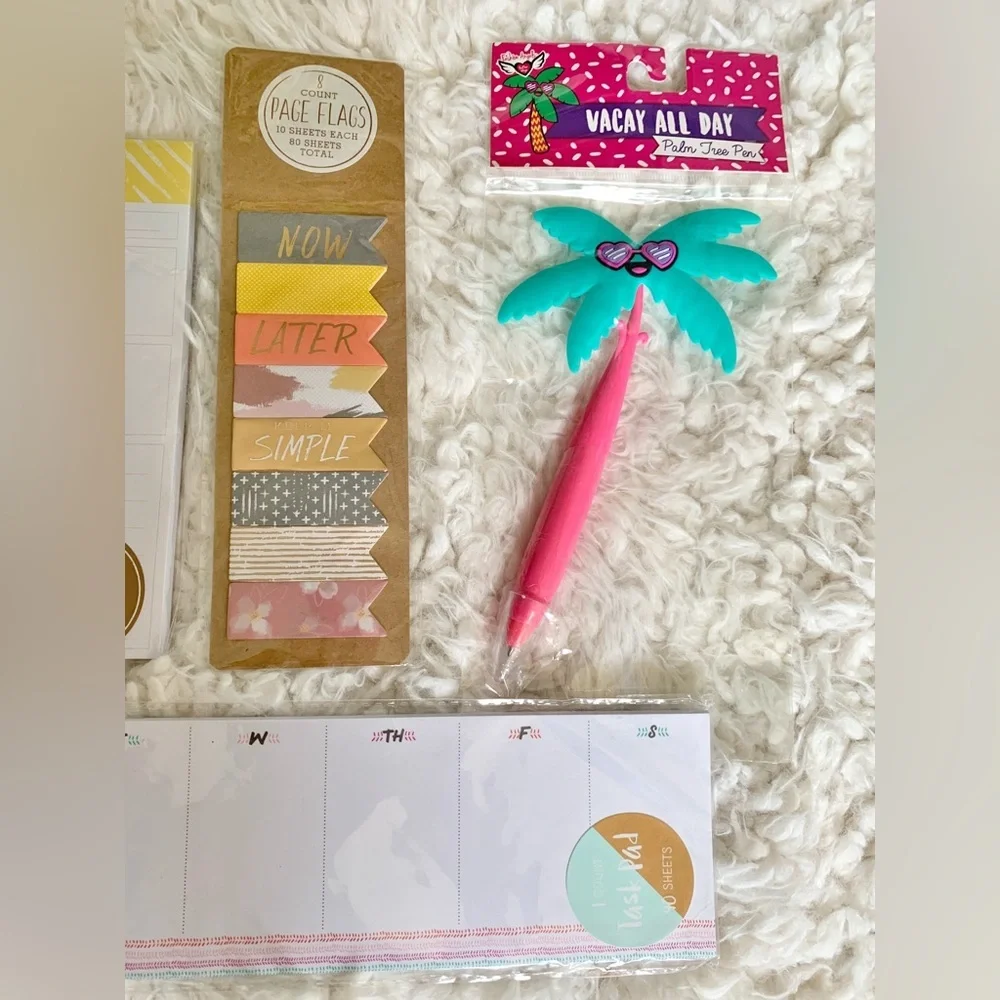 New Colorful Organize Plan Page Flags Stationery Set with Palm Tree Pen
